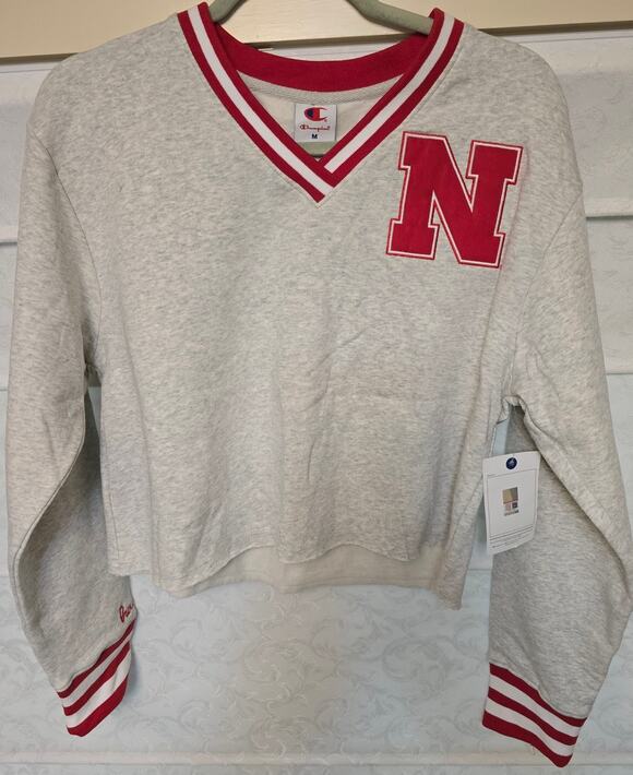 Champion Tops - Champion Nebraska Cornhuskers Women's M Cropped Varsity Sweatshirt Gray NWT NCAA